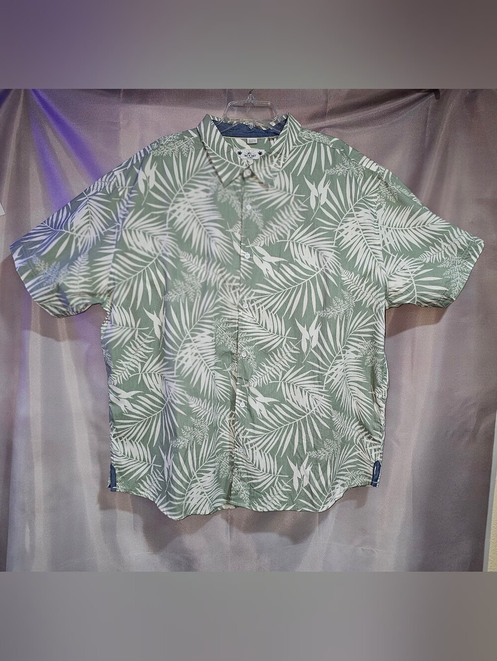 Free Planet Sage Green/White Palm Print Short-Sleeve Button-Up Shirt- Big & Tall